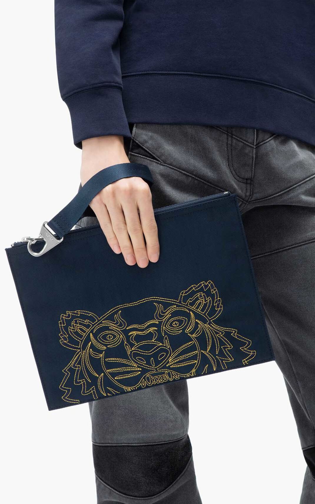 Pochette Kenzo Femme Large Kampus Tiger Bleu Marine Bleu MWPGS-5903